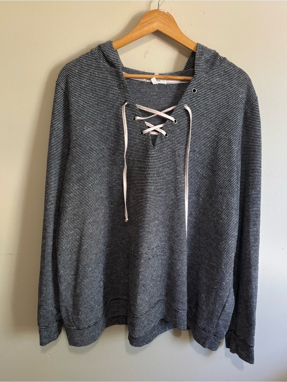 Maurices 2XL Black White Striped Lace Up Hooded Pullover Hoodie